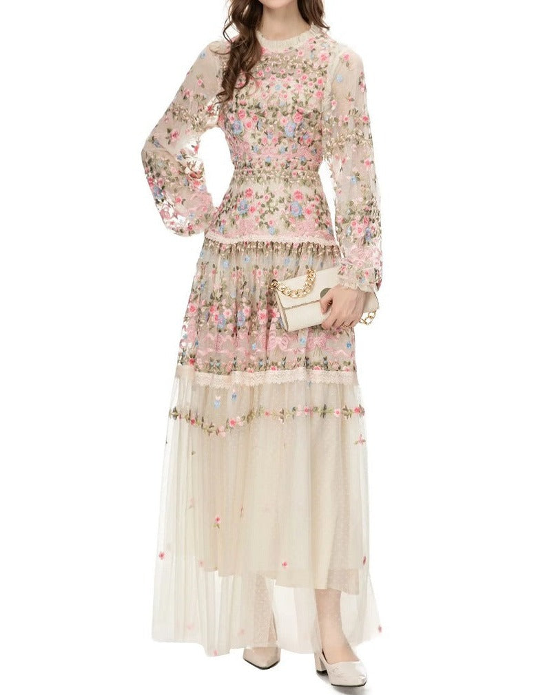 sheer embroidered tulle gown with floral motifs – Fikwesd