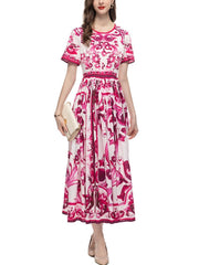 baroque print short-sleeve midi dress – Calcedonia