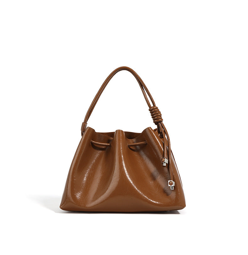 glossy drawstring shoulder bag with knot detail – SIENNA