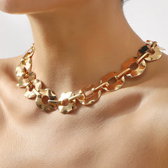 chunky link chain necklace with hammered disc details - REINAW