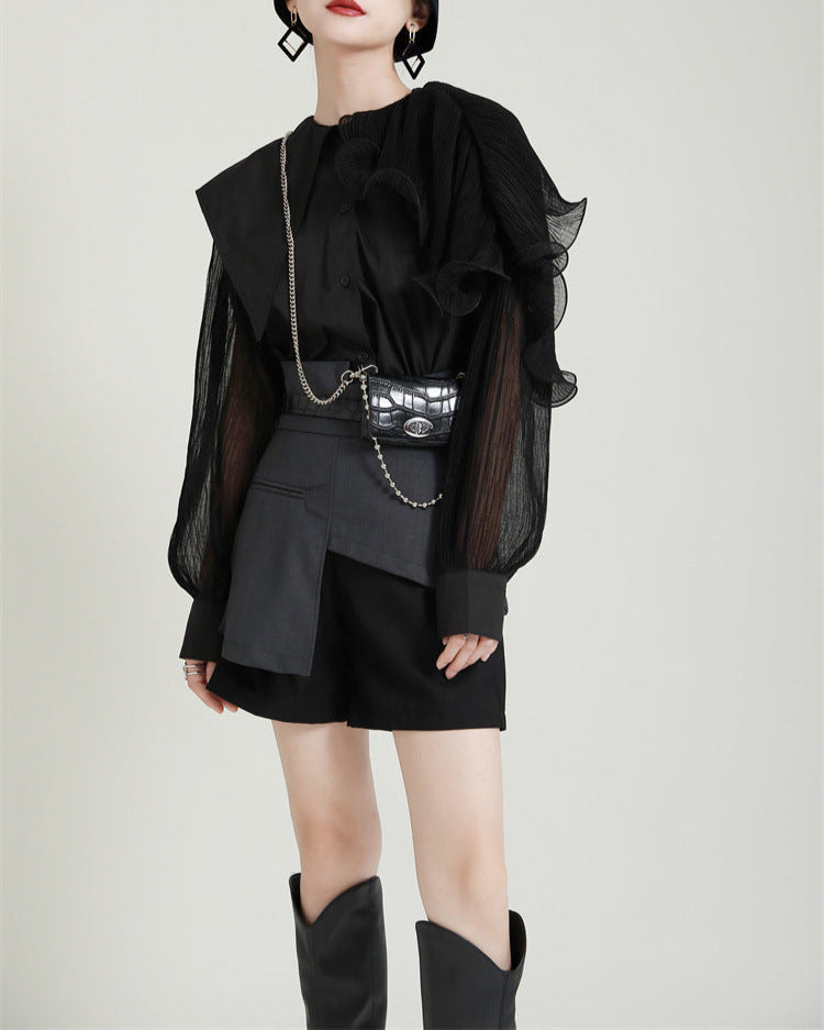 Ruffled shoulder shirt dress with belt - Vinky
