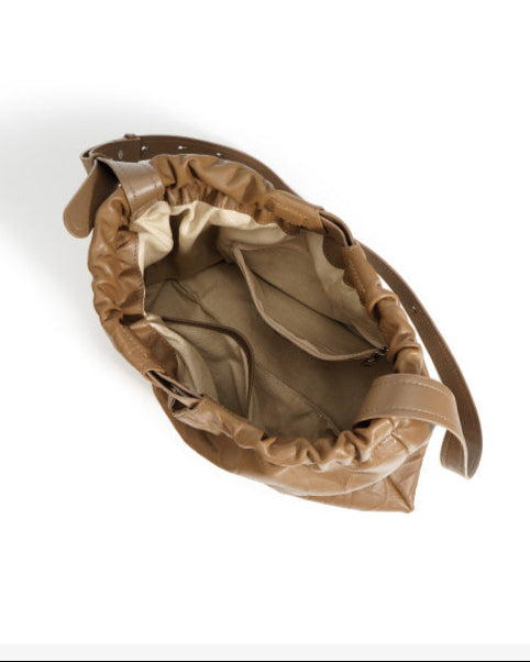 crinkled leather tote with gathered top - LUNTA