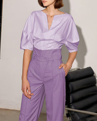V-neck blouse with gathered half sleeves - Serwu