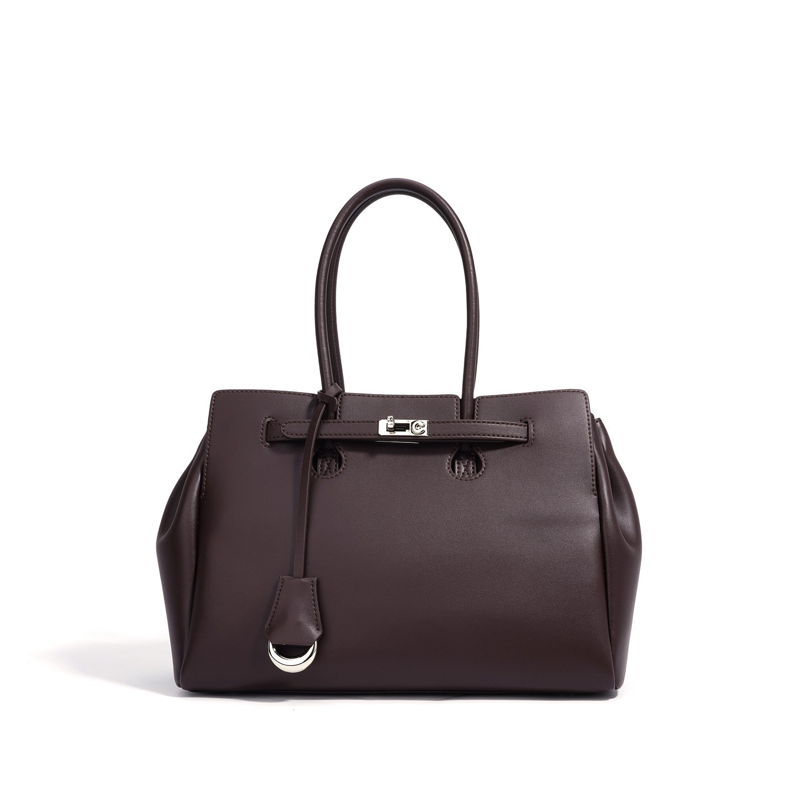 structured top-handle tote with lock detail – VIOLET