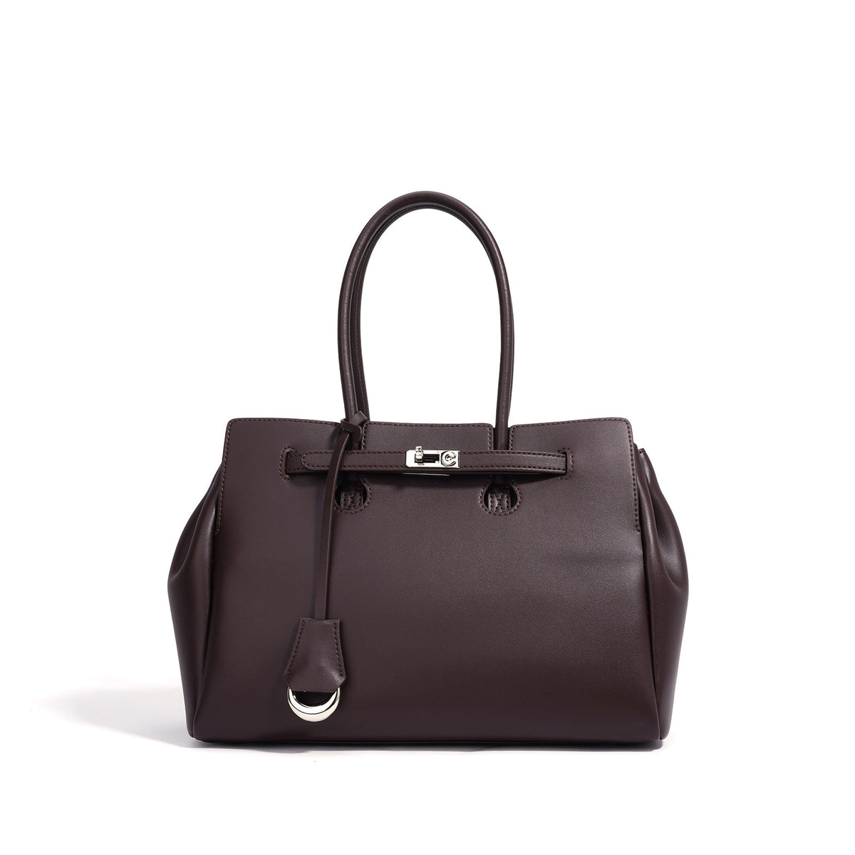 structured top-handle tote with lock detail – VIOLET