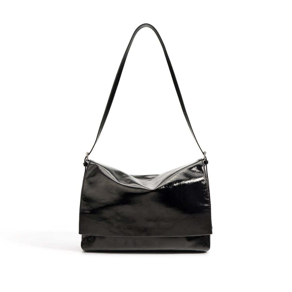 fold-over shoulder bag in glossy leather - KAIR