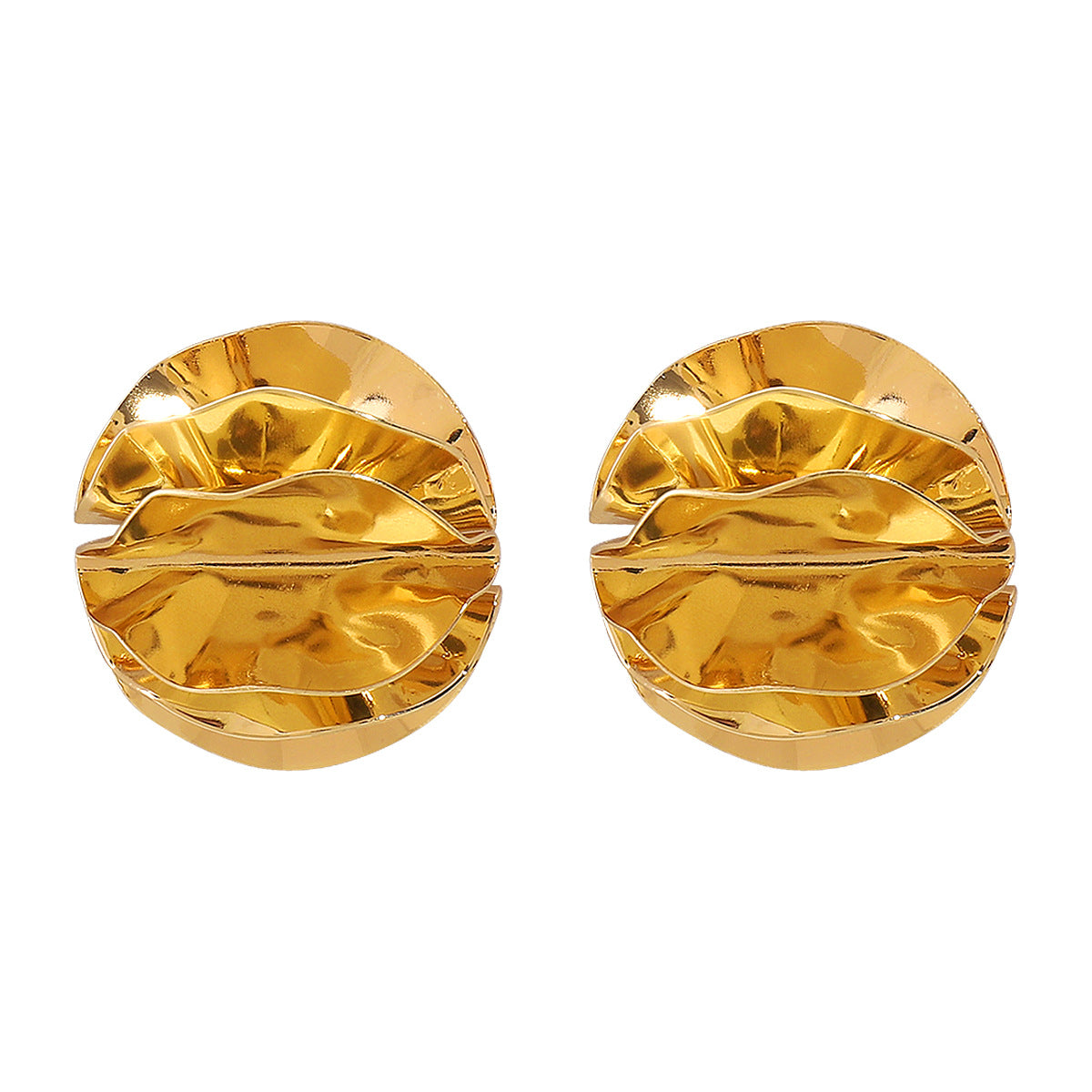 round folded metal stud earrings with embossed detail - ORAD
