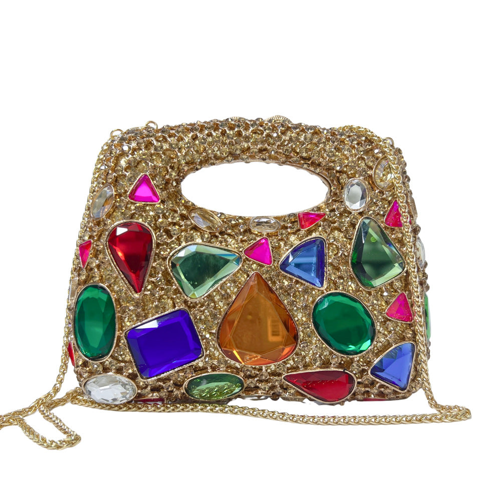 Embellished structured clutch bag with colorful stones - Ninru
