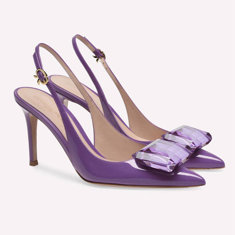 nude patent slingback heels with oversized crystal bow – BELA