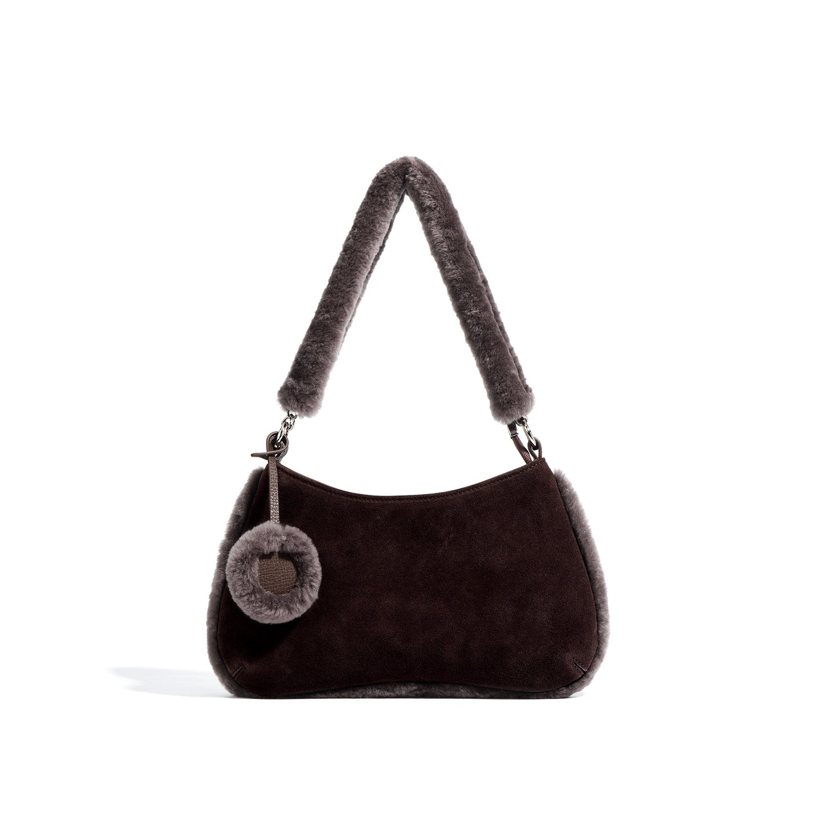 plush faux-fur shoulder bag with charm – COCOA