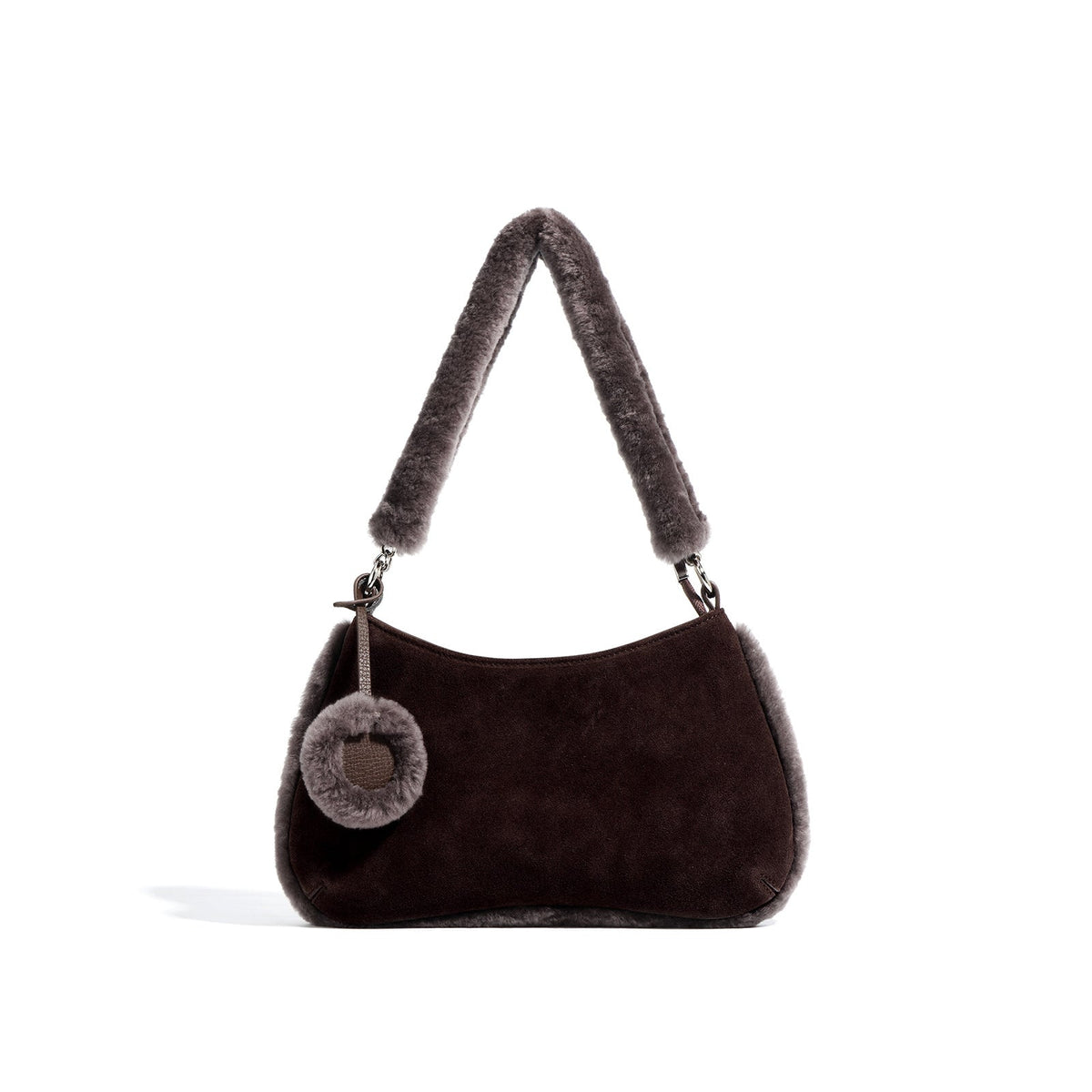 plush faux-fur shoulder bag with charm – COCOA