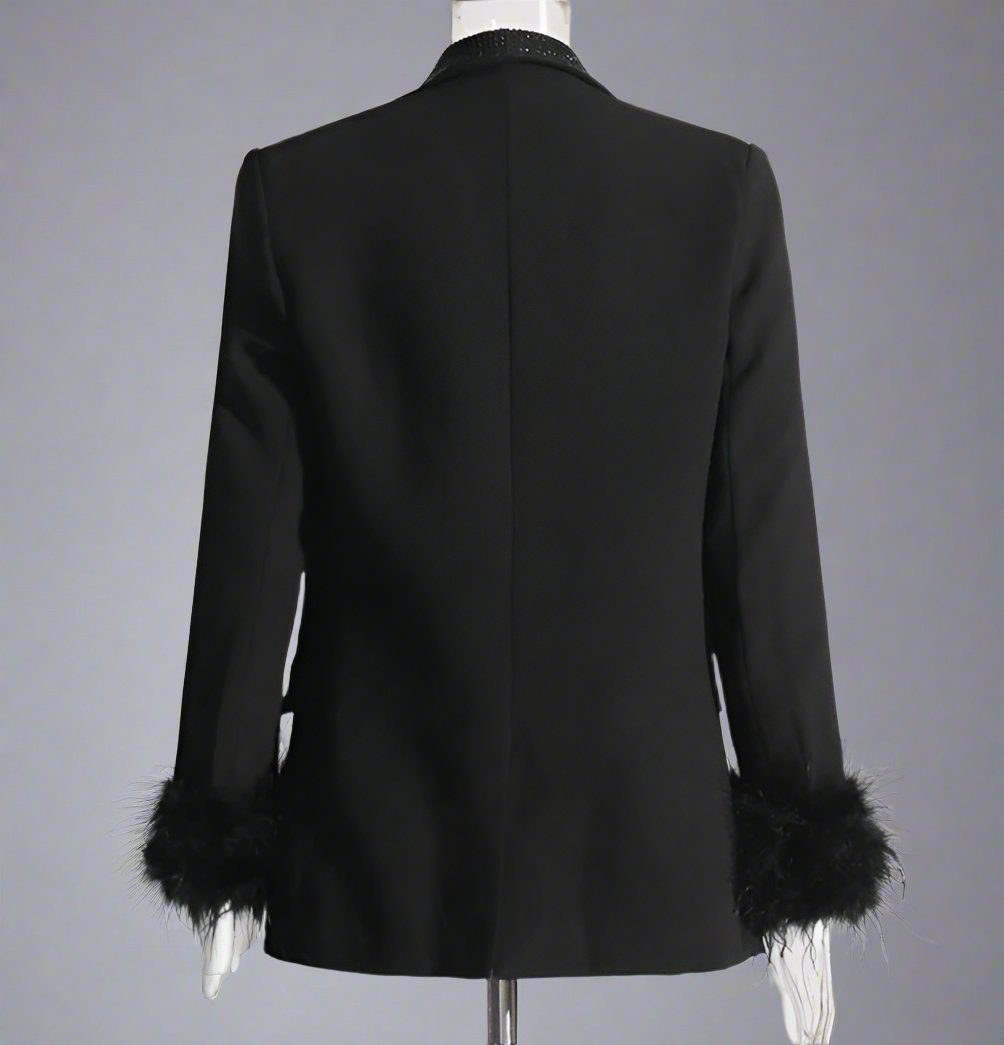 feather-cuff blazer with crystal lapels - Farwswe