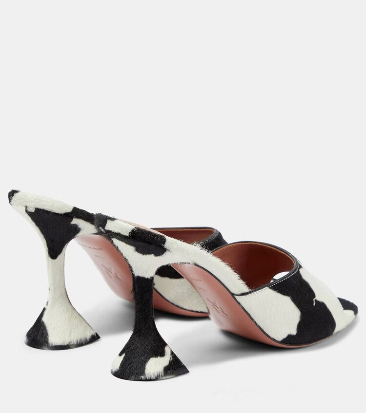 cowhide open-toe mule heels with sculpted base – SAVANNA