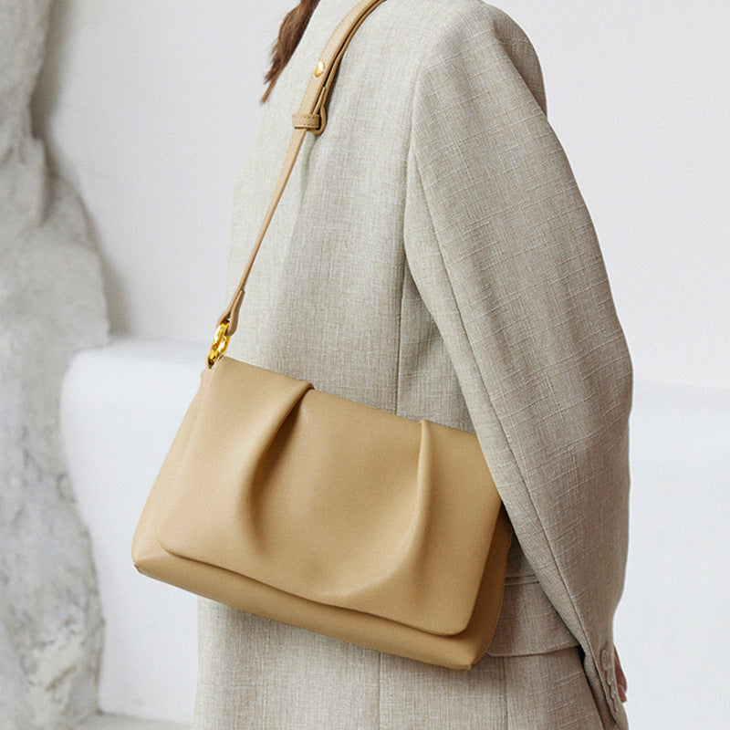 soft pleated shoulder bag with mixed metal chain strap – AMATRA