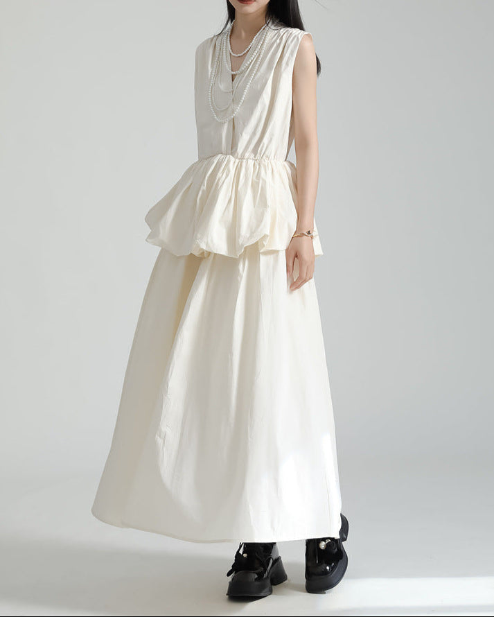 Sleeveless peplum suit with gathered waist - OPHELIW