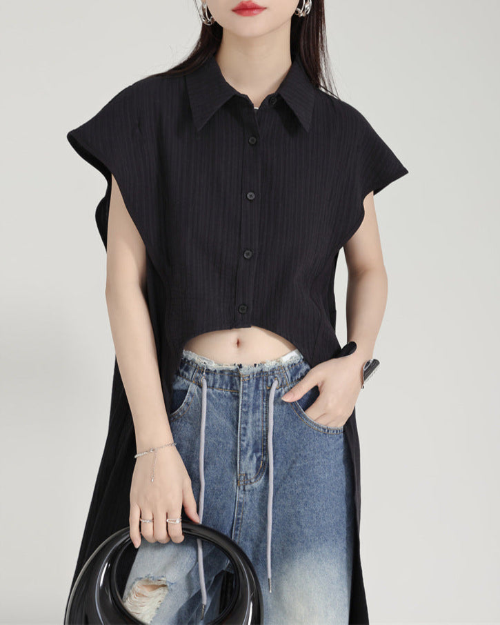 Sleeveless high-low shirt with pointed collar - Werju
