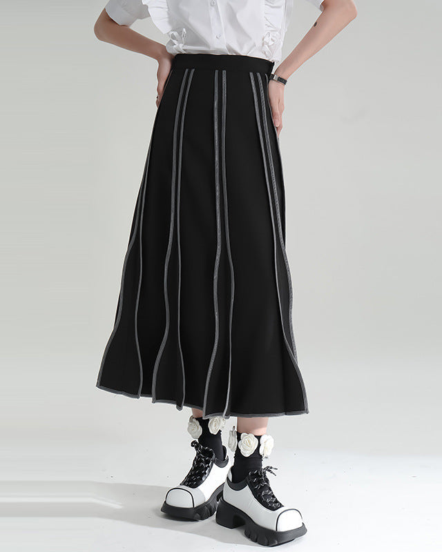 High-waisted flared skirt with contrasting wavy layers - Ejra