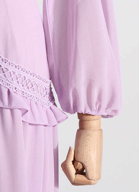 Tiered chiffon gown with crochet trim – Gennyfer