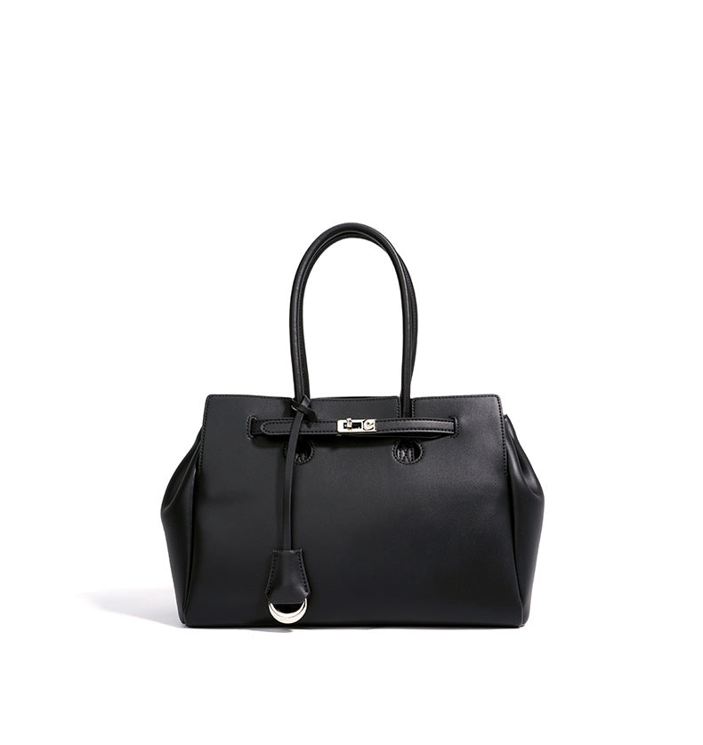 structured top-handle tote with lock detail – VIOLET