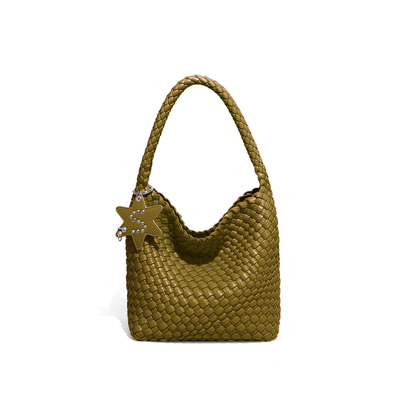 Woven leather shoulder bag with star charm - Wavri