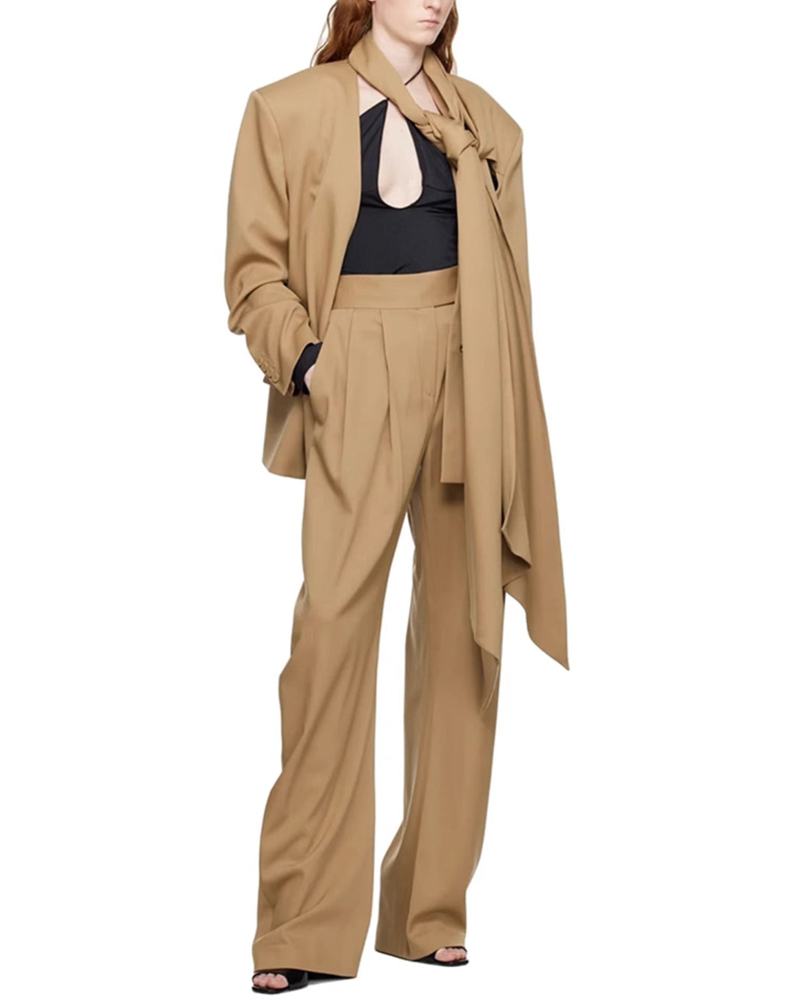 oversized tailored suit with draped scarf detail – SIENNS