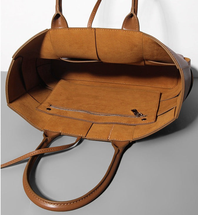 woven leather tote bag with top handles - Abirah