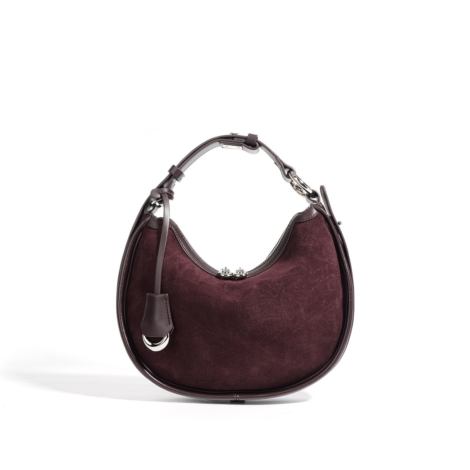 crescent suede shoulder bag with leather trim – SIENNA