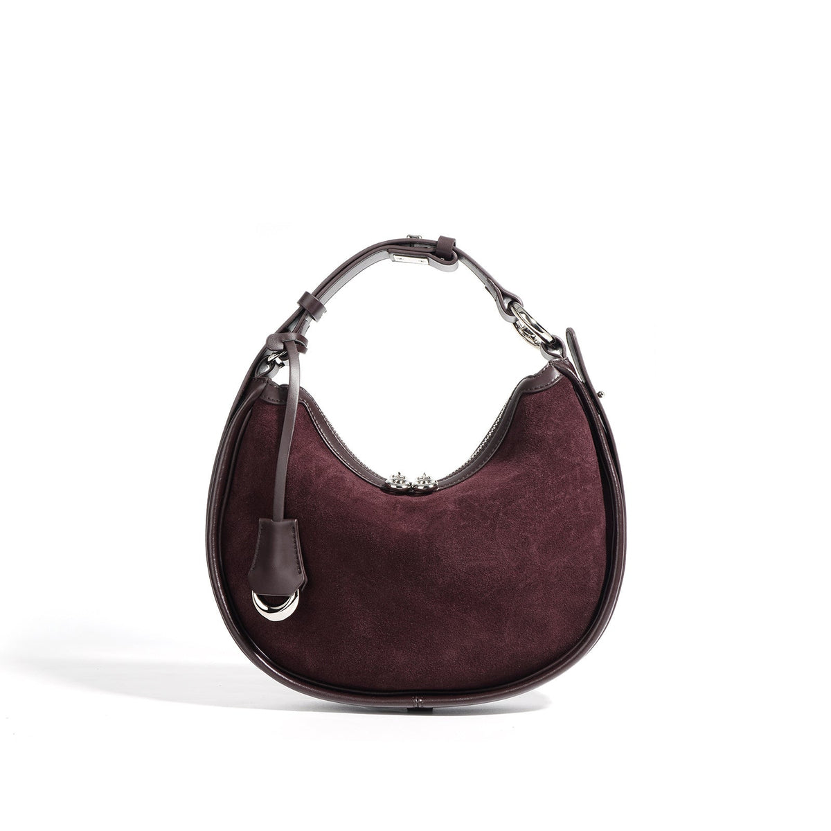 crescent suede shoulder bag with leather trim – SIENNA