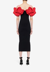 off-shoulder midi dress with red ruffle sleeves – Floqere