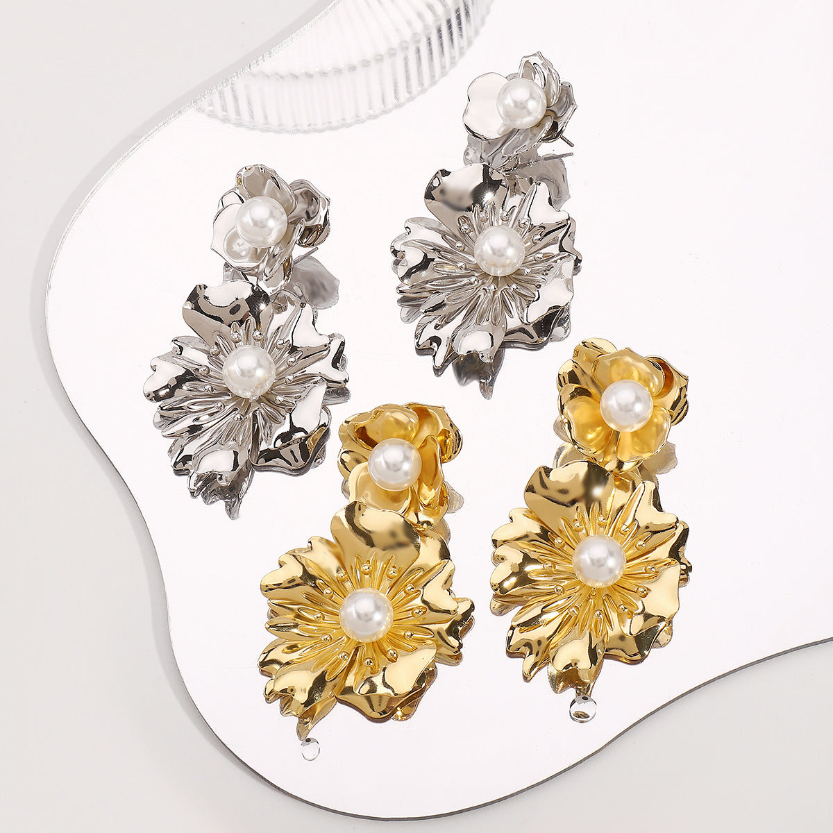 floral drop earrings with pearl center - NOVAR