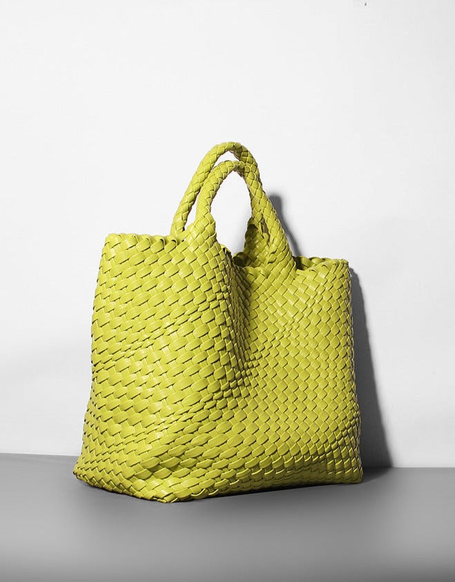 woven leather tote bag with top handles - Aaatrti