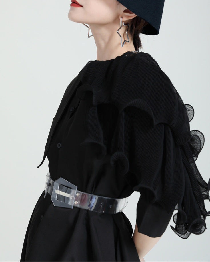 Ruffled asymmetrical shirt dress with belt - Atylu
