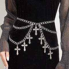 Layered chain waist belt with gothic cross charms – Zonwi