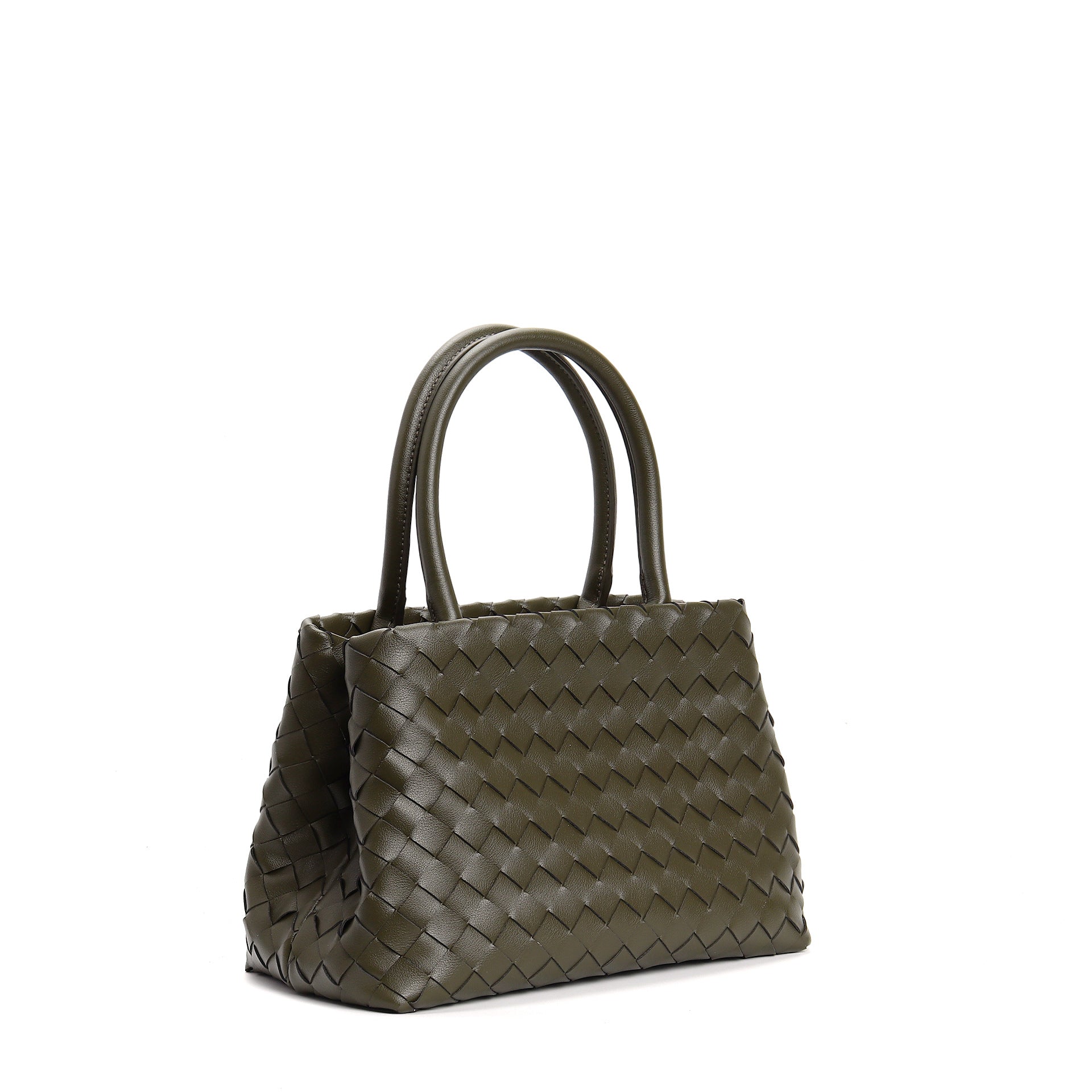 structured woven leather handbag with top handles and shoulder strap - MILZA