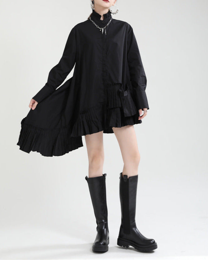 Long-sleeved shirt with ruffled hem and pleated panels - Rulki
