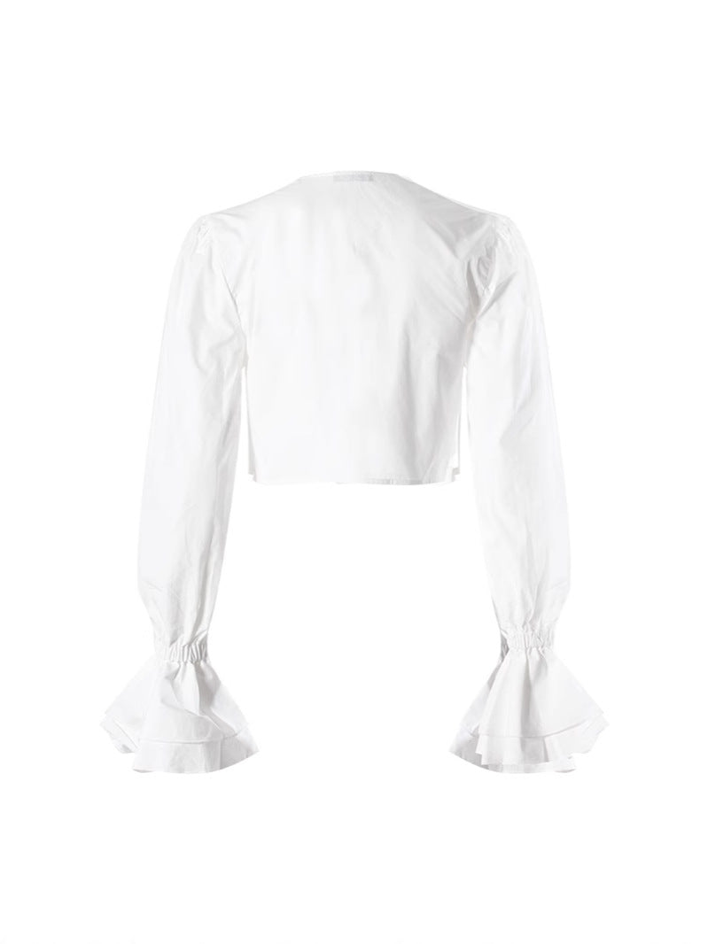 Long sleeve wrap blouse with ruffle details - Ewdi