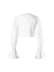 Long sleeve wrap blouse with ruffle details - Ewdi