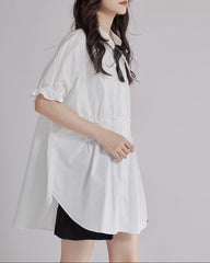 Contrast Tie Waist Short Sleeve Shirt - Qarwy