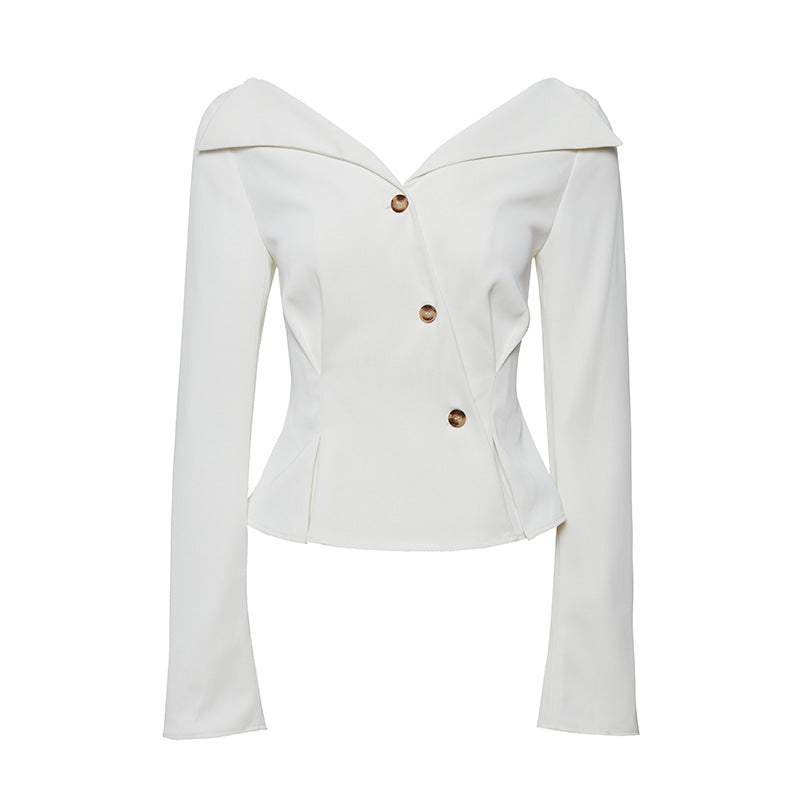Off-shoulder buttoned top with peplum detail - Artuji