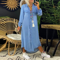 button-down denim shirt dress – Teeicuh