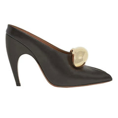 black leather mules with gold oval detail - LOMA