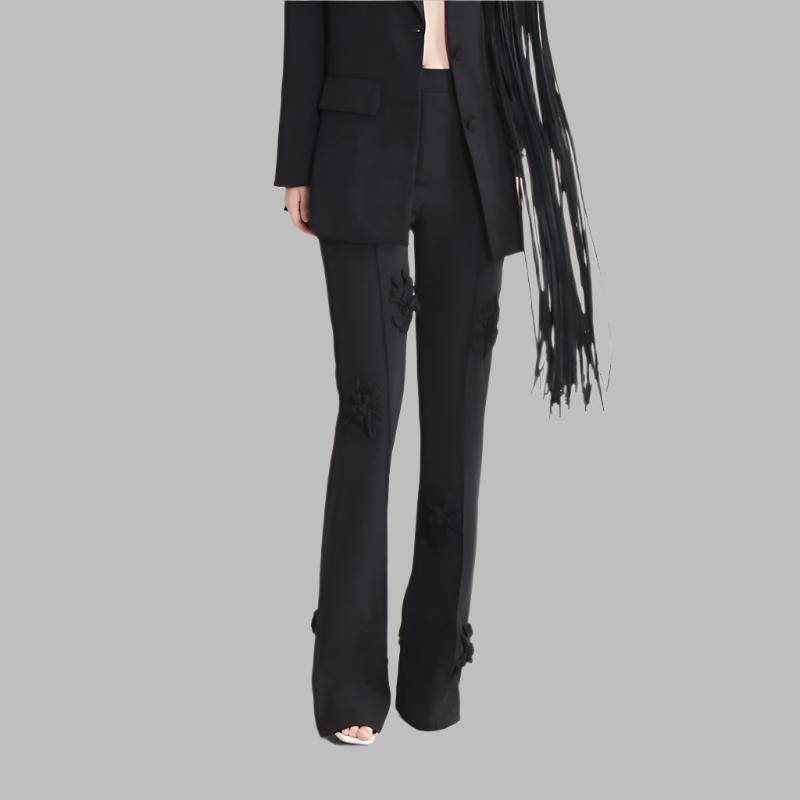 floral applique double-breasted blazer and flared pants set - GHOOTER