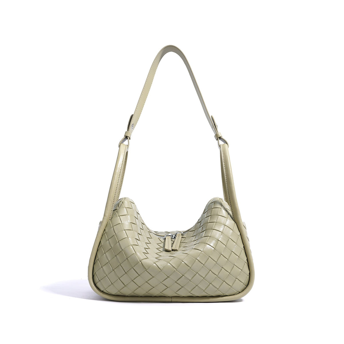 woven crescent shoulder bag with zip closure - AYSLA