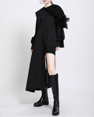 Asymmetric ruffle-detail shirt dress with belt - Wingu