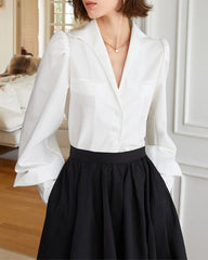 Collared button-up shirt with puff sleeves - Enjwi