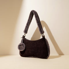 plush faux-fur shoulder bag with charm – COCOA