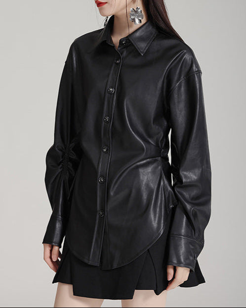 Long-sleeve leather shirt with button-down front - Zurdi