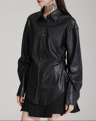 Long-sleeve leather shirt with button-down front - Zurdi