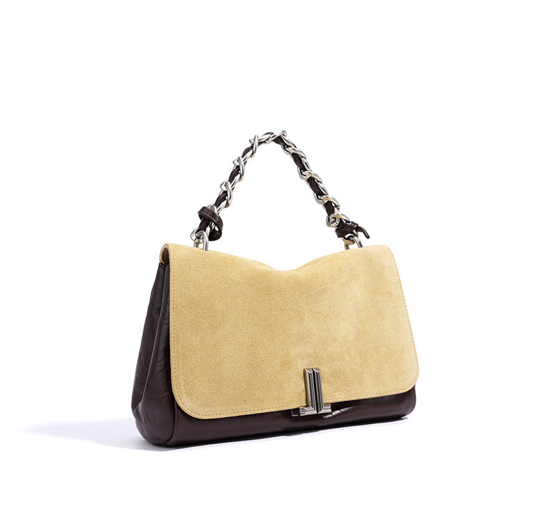 suede flap shoulder bag with chain detail – LUXA