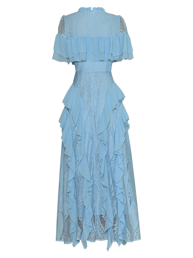 high-neck lace gown with cascading ruffles – Aanewxc
